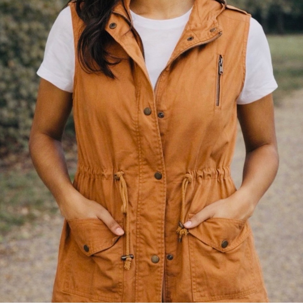 Womens Utility Vest Medium Tan Cargo Vest Lightweight Safari Anorak Jacket Cinch